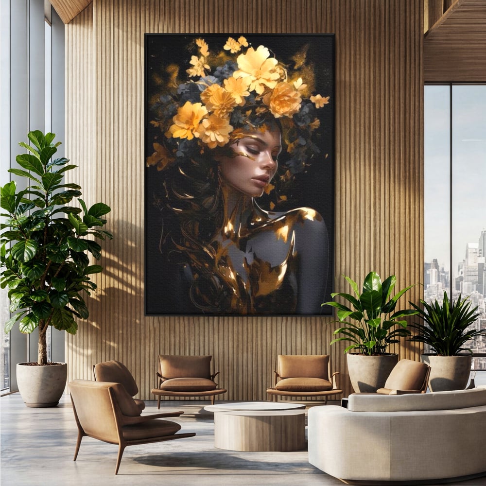Tablou Canvas Premium LuxCanva® G1038, Zeita Toamnei , Splendoare, Flori, Aur, Metamorfoza, Regalitate, Solar, Divin, Gold, Living, Dormitor