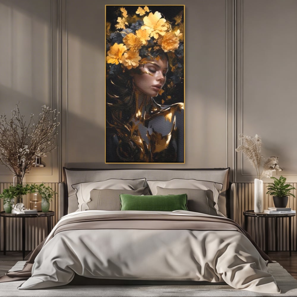 Tablou Canvas Premium LuxCanva® G1038, Zeita Toamnei , Splendoare, Flori, Aur, Metamorfoza, Regalitate, Solar, Divin, Gold, Living, Dormitor