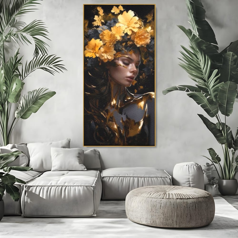 Tablou Canvas Premium LuxCanva® G1038, Zeita Toamnei , Splendoare, Flori, Aur, Metamorfoza, Regalitate, Solar, Divin, Gold, Living, Dormitor