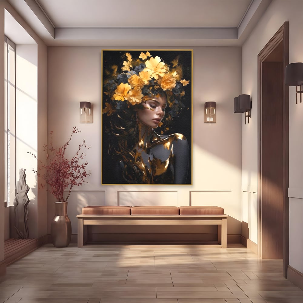 Tablou Canvas Premium LuxCanva® G1038, Zeita Toamnei , Splendoare, Flori, Aur, Metamorfoza, Regalitate, Solar, Divin, Gold, Living, Dormitor