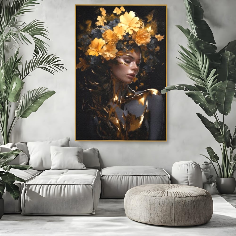 Tablou Canvas Premium LuxCanva® G1038, Zeita Toamnei , Splendoare, Flori, Aur, Metamorfoza, Regalitate, Solar, Divin, Gold, Living, Dormitor
