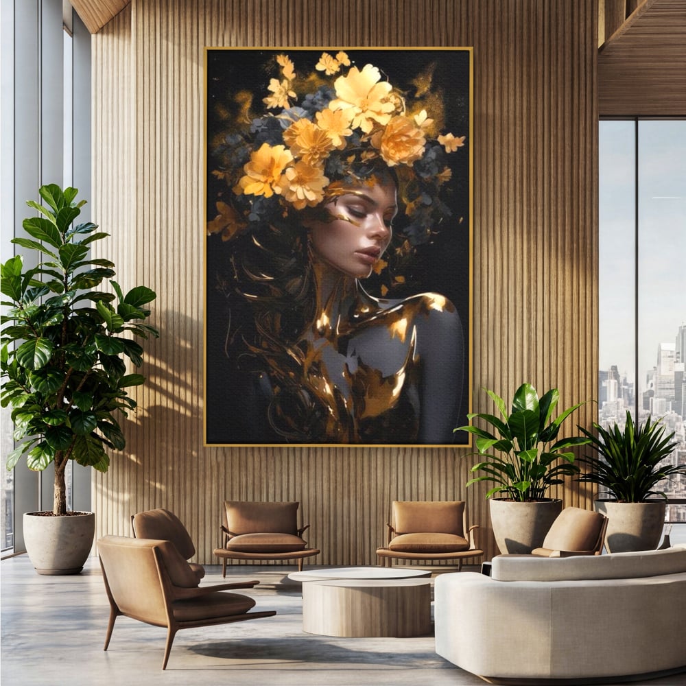 Tablou Canvas Premium LuxCanva® G1038, Zeita Toamnei , Splendoare, Flori, Aur, Metamorfoza, Regalitate, Solar, Divin, Gold, Living, Dormitor