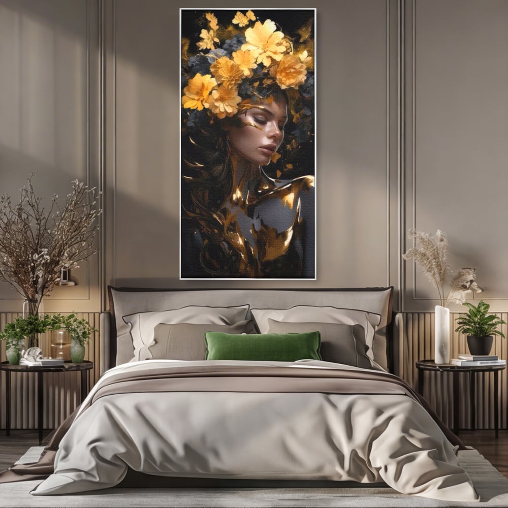 Tablou Canvas Premium LuxCanva® G1038, Zeita Toamnei , Splendoare, Flori, Aur, Metamorfoza, Regalitate, Solar, Divin, Gold, Living, Dormitor