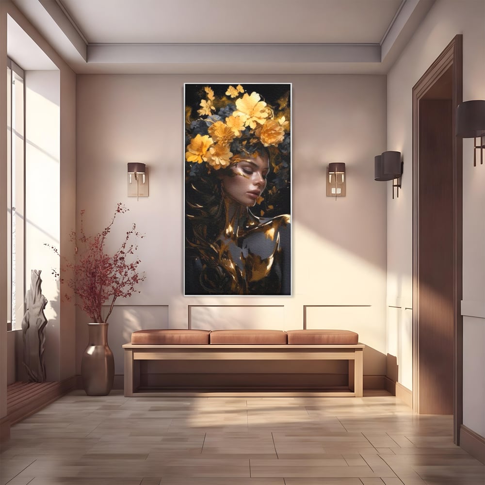 Tablou Canvas Premium LuxCanva® G1038, Zeita Toamnei , Splendoare, Flori, Aur, Metamorfoza, Regalitate, Solar, Divin, Gold, Living, Dormitor