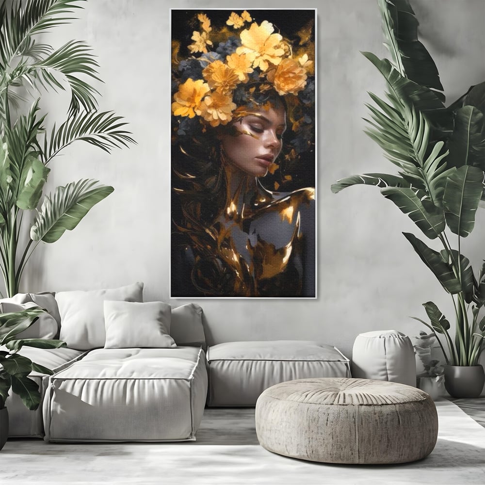 Tablou Canvas Premium LuxCanva® G1038, Zeita Toamnei , Splendoare, Flori, Aur, Metamorfoza, Regalitate, Solar, Divin, Gold, Living, Dormitor