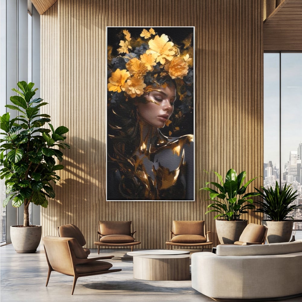 Tablou Canvas Premium LuxCanva® G1038, Zeita Toamnei , Splendoare, Flori, Aur, Metamorfoza, Regalitate, Solar, Divin, Gold, Living, Dormitor
