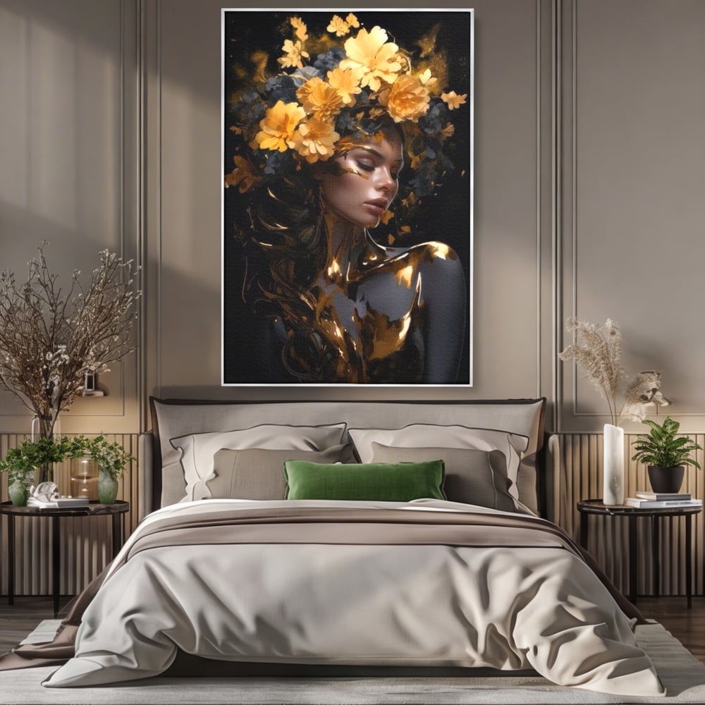 Tablou Canvas Premium LuxCanva® G1038, Zeita Toamnei , Splendoare, Flori, Aur, Metamorfoza, Regalitate, Solar, Divin, Gold, Living, Dormitor