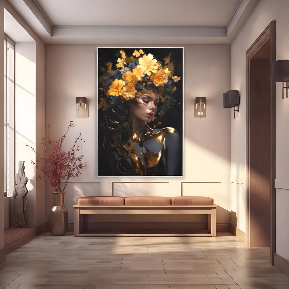 Tablou Canvas Premium LuxCanva® G1038, Zeita Toamnei , Splendoare, Flori, Aur, Metamorfoza, Regalitate, Solar, Divin, Gold, Living, Dormitor