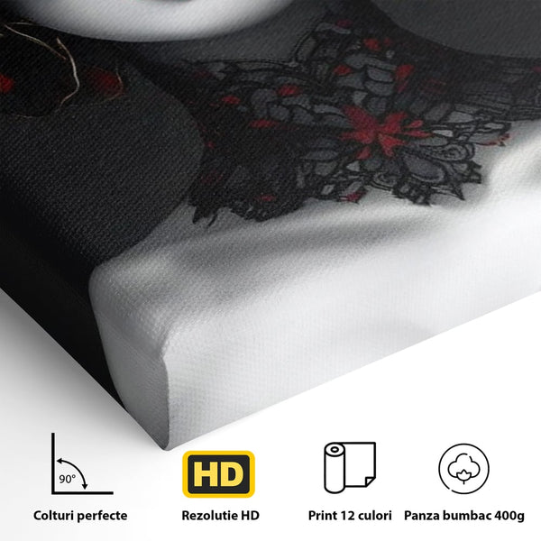 Tablou Canvas Premium LuxCanva® G1040, Senzualitate Gotica , Masca, Florala, Intunecat, Mister, Pasiune, Dramatic, Dantela Living, Dormitor