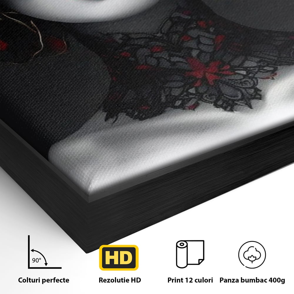 Tablou Canvas Premium LuxCanva® G1040, Senzualitate Gotica , Masca, Florala, Intunecat, Mister, Pasiune, Dramatic, Dantela Living, Dormitor