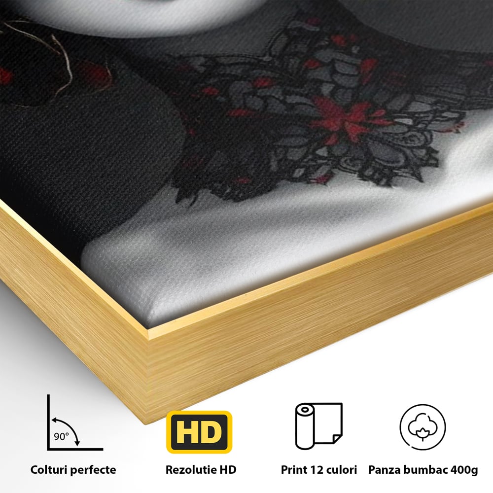 Tablou Canvas Premium LuxCanva® G1040, Senzualitate Gotica , Masca, Florala, Intunecat, Mister, Pasiune, Dramatic, Dantela Living, Dormitor