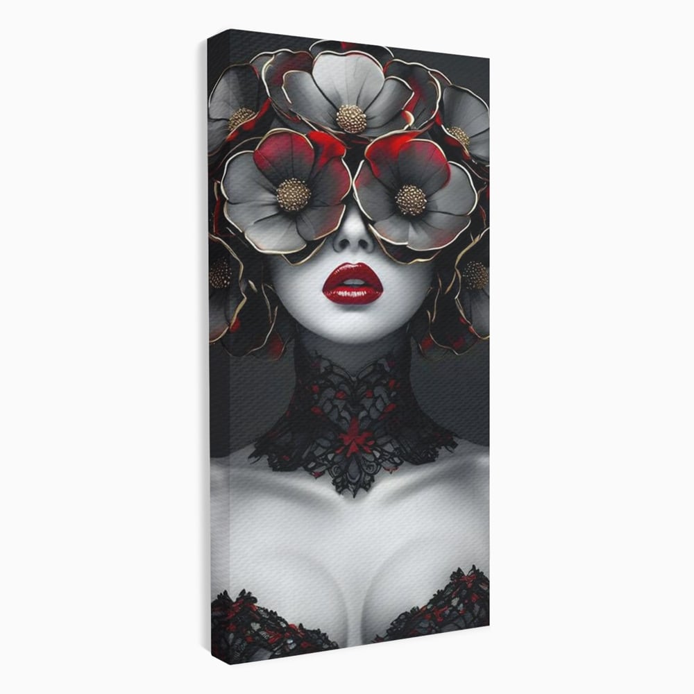 Tablou Canvas Premium LuxCanva® G1040, Senzualitate Gotica , Masca, Florala, Intunecat, Mister, Pasiune, Dramatic, Dantela Living, Dormitor