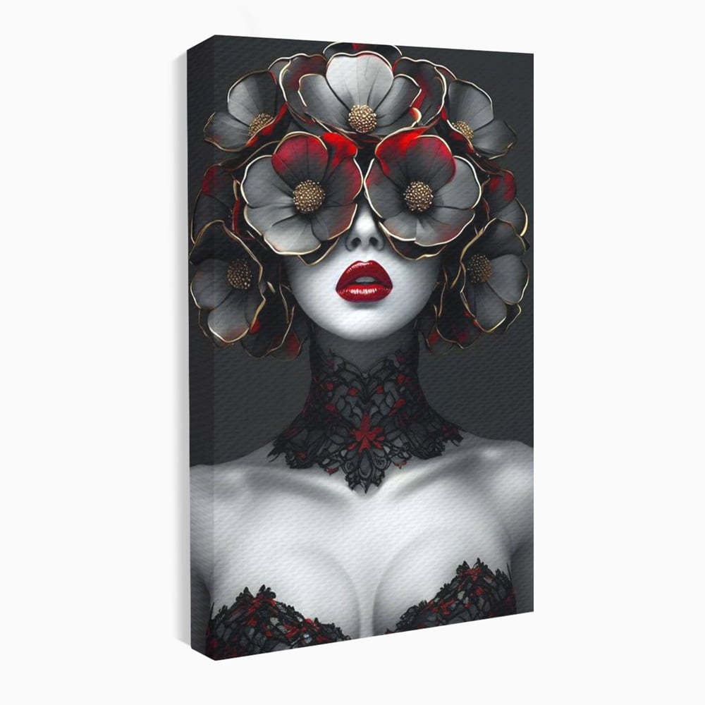 Tablou Canvas Premium LuxCanva® G1040, Senzualitate Gotica , Masca, Florala, Intunecat, Mister, Pasiune, Dramatic, Dantela Living, Dormitor