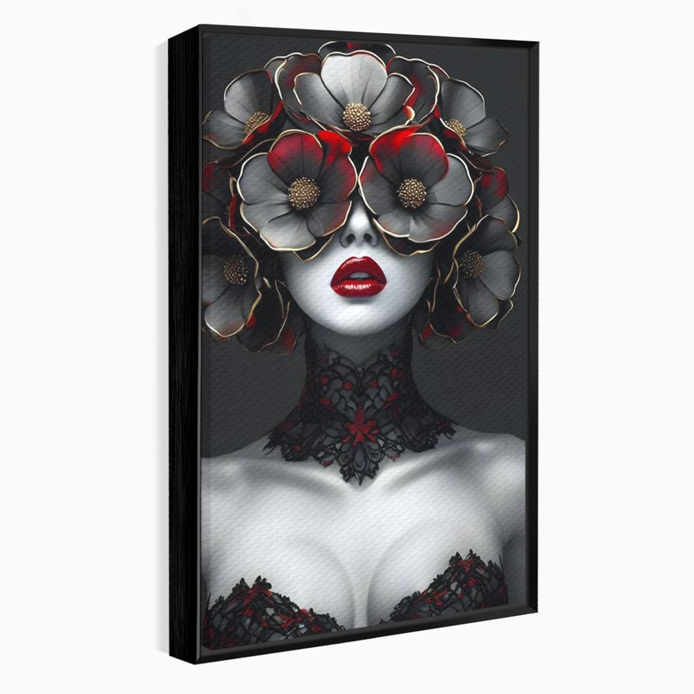 Tablou Canvas Premium LuxCanva® G1040, Senzualitate Gotica , Masca, Florala, Intunecat, Mister, Pasiune, Dramatic, Dantela Living, Dormitor