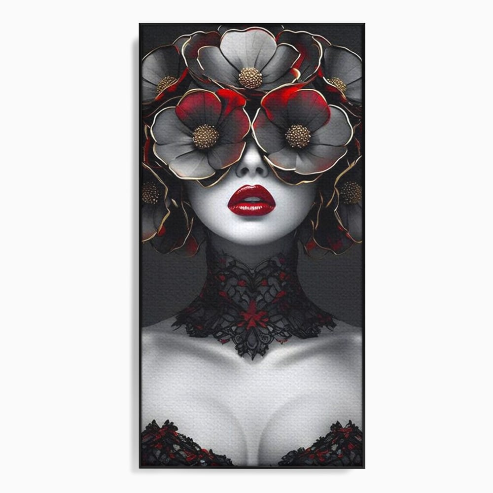 Tablou Canvas Premium LuxCanva® G1040, Senzualitate Gotica , Masca, Florala, Intunecat, Mister, Pasiune, Dramatic, Dantela Living, Dormitor