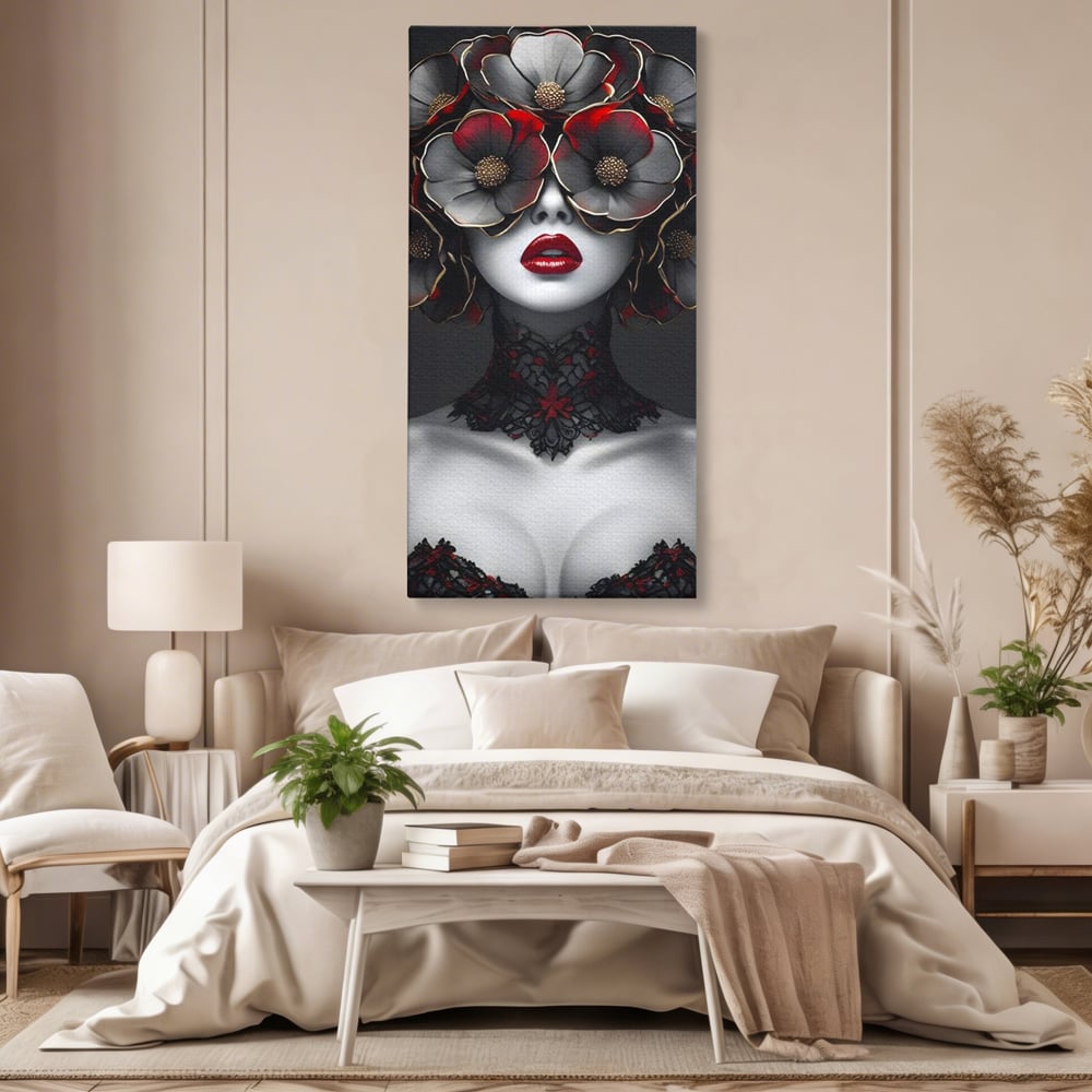 Tablou Canvas Premium LuxCanva® G1040, Senzualitate Gotica , Masca, Florala, Intunecat, Mister, Pasiune, Dramatic, Dantela Living, Dormitor