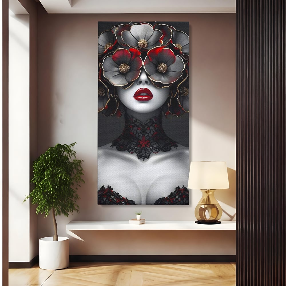Tablou Canvas Premium LuxCanva® G1040, Senzualitate Gotica , Masca, Florala, Intunecat, Mister, Pasiune, Dramatic, Dantela Living, Dormitor