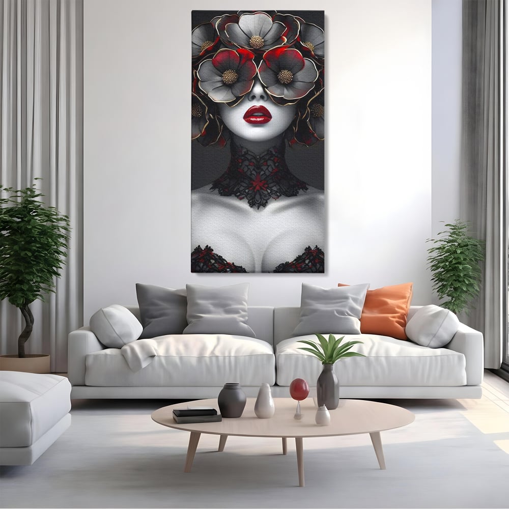 Tablou Canvas Premium LuxCanva® G1040, Senzualitate Gotica , Masca, Florala, Intunecat, Mister, Pasiune, Dramatic, Dantela Living, Dormitor