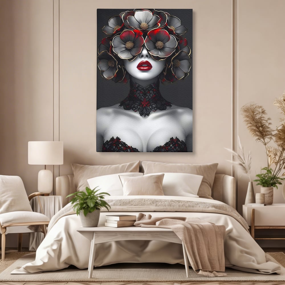 Tablou Canvas Premium LuxCanva® G1040, Senzualitate Gotica , Masca, Florala, Intunecat, Mister, Pasiune, Dramatic, Dantela Living, Dormitor