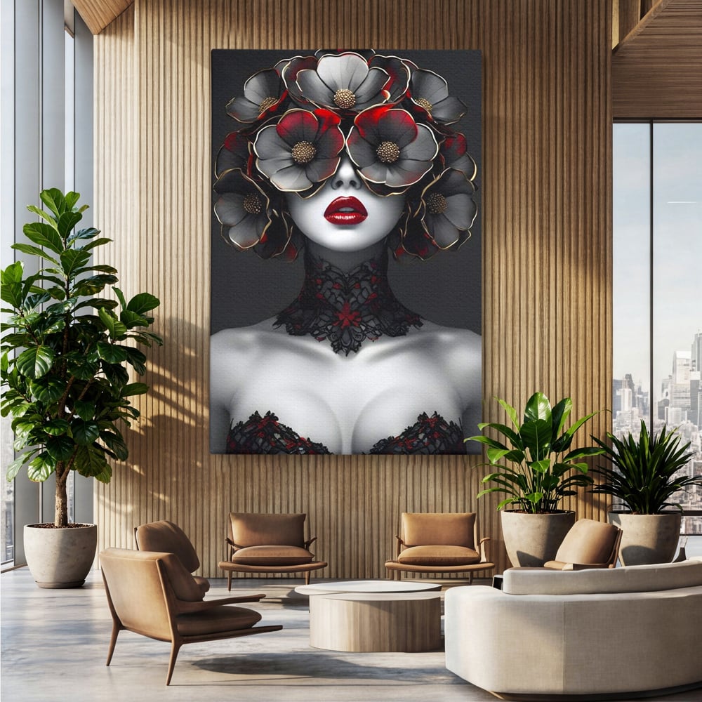 Tablou Canvas Premium LuxCanva® G1040, Senzualitate Gotica , Masca, Florala, Intunecat, Mister, Pasiune, Dramatic, Dantela Living, Dormitor