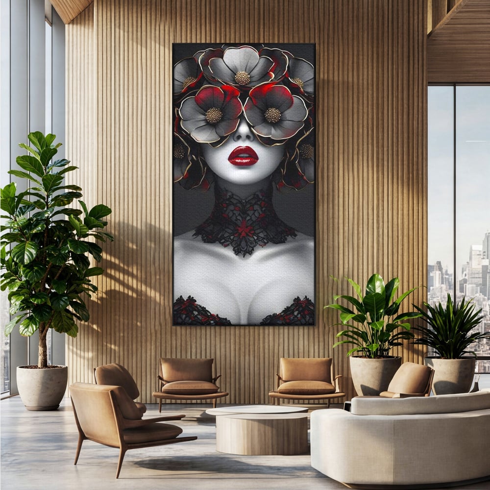 Tablou Canvas Premium LuxCanva® G1040, Senzualitate Gotica , Masca, Florala, Intunecat, Mister, Pasiune, Dramatic, Dantela Living, Dormitor