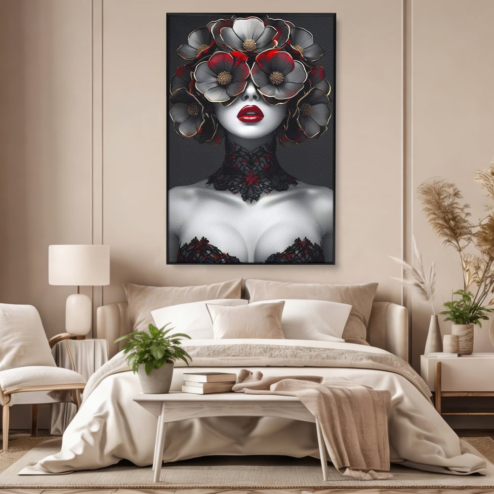 Tablou Canvas Premium LuxCanva® G1040, Senzualitate Gotica , Masca, Florala, Intunecat, Mister, Pasiune, Dramatic, Dantela Living, Dormitor