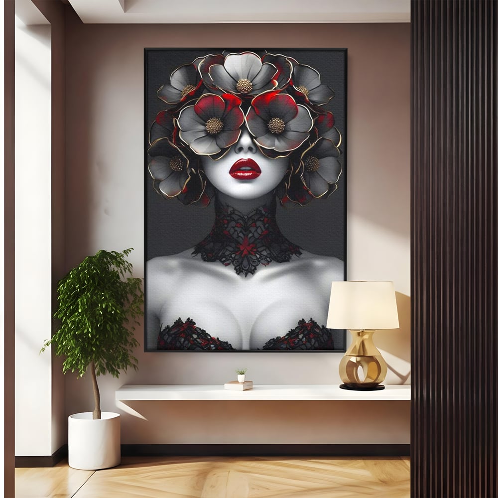 Tablou Canvas Premium LuxCanva® G1040, Senzualitate Gotica , Masca, Florala, Intunecat, Mister, Pasiune, Dramatic, Dantela Living, Dormitor