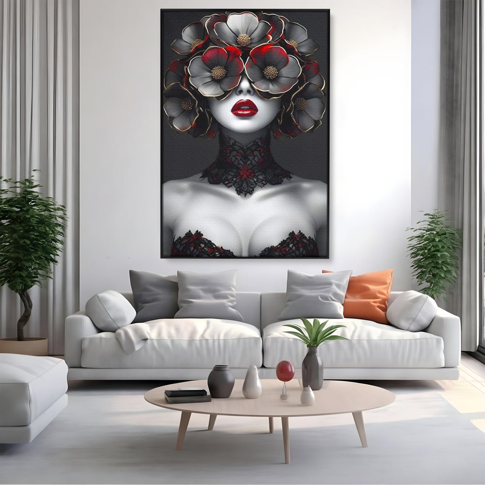 Tablou Canvas Premium LuxCanva® G1040, Senzualitate Gotica , Masca, Florala, Intunecat, Mister, Pasiune, Dramatic, Dantela Living, Dormitor