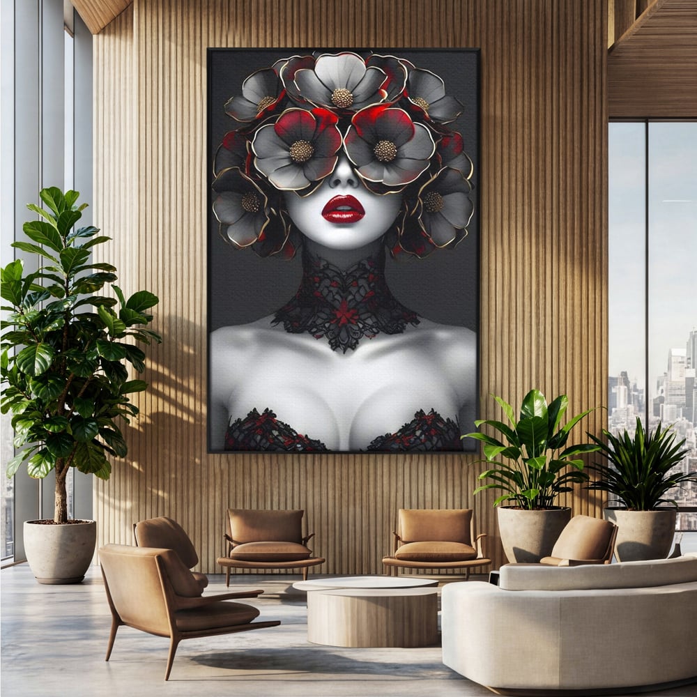 Tablou Canvas Premium LuxCanva® G1040, Senzualitate Gotica , Masca, Florala, Intunecat, Mister, Pasiune, Dramatic, Dantela Living, Dormitor