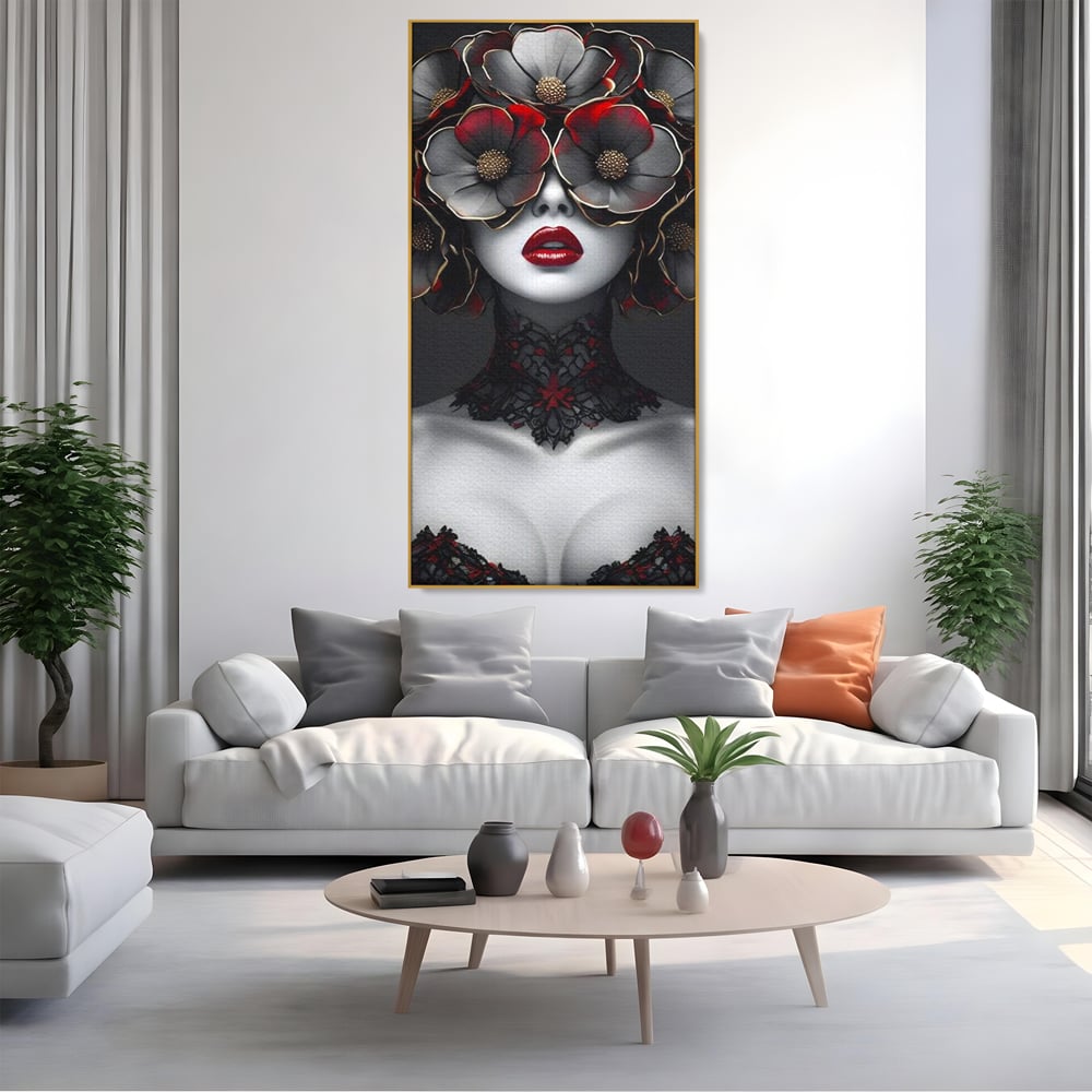 Tablou Canvas Premium LuxCanva® G1040, Senzualitate Gotica , Masca, Florala, Intunecat, Mister, Pasiune, Dramatic, Dantela Living, Dormitor