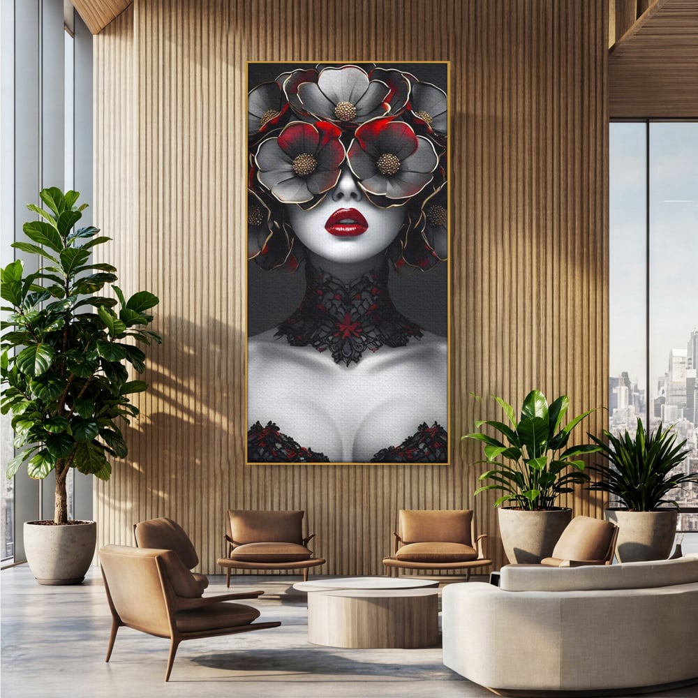 Tablou Canvas Premium LuxCanva® G1040, Senzualitate Gotica , Masca, Florala, Intunecat, Mister, Pasiune, Dramatic, Dantela Living, Dormitor