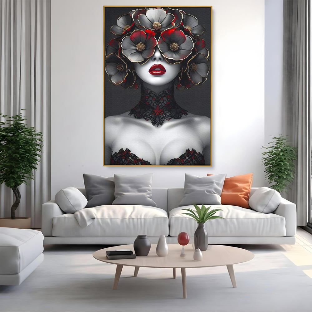Tablou Canvas Premium LuxCanva® G1040, Senzualitate Gotica , Masca, Florala, Intunecat, Mister, Pasiune, Dramatic, Dantela Living, Dormitor