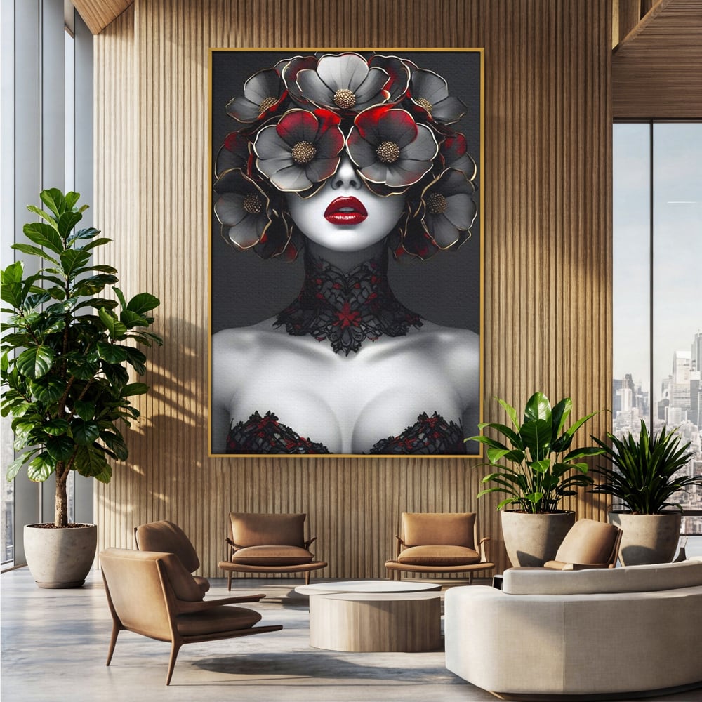 Tablou Canvas Premium LuxCanva® G1040, Senzualitate Gotica , Masca, Florala, Intunecat, Mister, Pasiune, Dramatic, Dantela Living, Dormitor