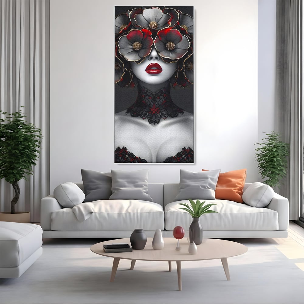 Tablou Canvas Premium LuxCanva® G1040, Senzualitate Gotica , Masca, Florala, Intunecat, Mister, Pasiune, Dramatic, Dantela Living, Dormitor