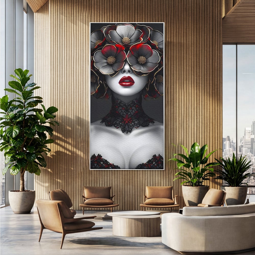 Tablou Canvas Premium LuxCanva® G1040, Senzualitate Gotica , Masca, Florala, Intunecat, Mister, Pasiune, Dramatic, Dantela Living, Dormitor