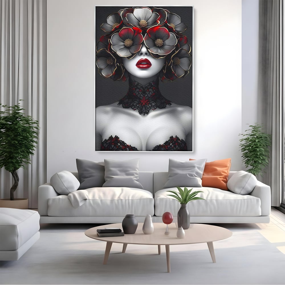 Tablou Canvas Premium LuxCanva® G1040, Senzualitate Gotica , Masca, Florala, Intunecat, Mister, Pasiune, Dramatic, Dantela Living, Dormitor