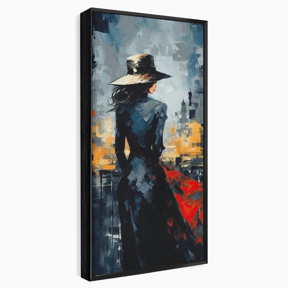 Tablou Canvas Premium LuxCanva® G1041, Privind spre Necunoscut , Oras, Visare, Orizont, Trecut, Viitor, Apus, Mister, Palarie, Living, Dormitor