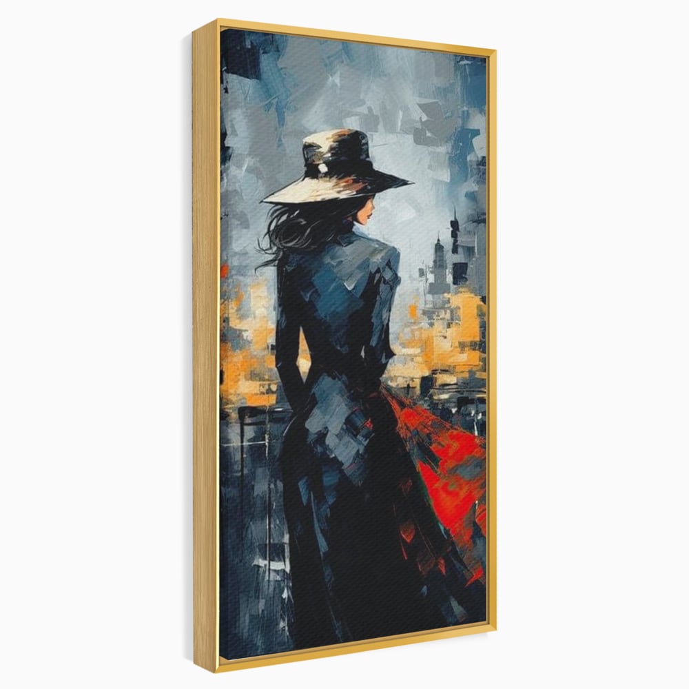 Tablou Canvas Premium LuxCanva® G1041, Privind spre Necunoscut , Oras, Visare, Orizont, Trecut, Viitor, Apus, Mister, Palarie, Living, Dormitor