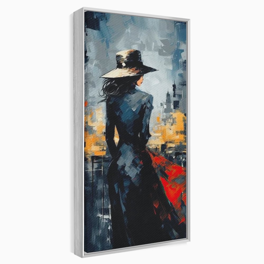 Tablou Canvas Premium LuxCanva® G1041, Privind spre Necunoscut , Oras, Visare, Orizont, Trecut, Viitor, Apus, Mister, Palarie, Living, Dormitor