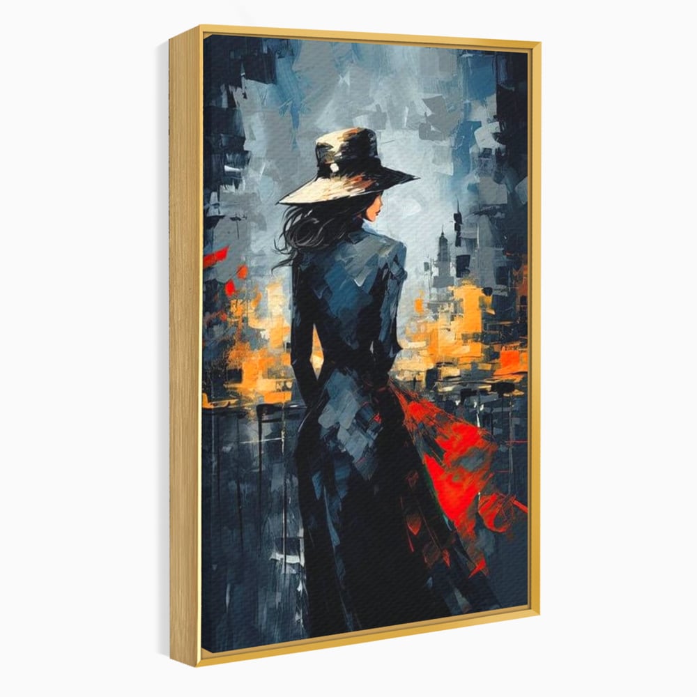 Tablou Canvas Premium LuxCanva® G1041, Privind spre Necunoscut , Oras, Visare, Orizont, Trecut, Viitor, Apus, Mister, Palarie, Living, Dormitor