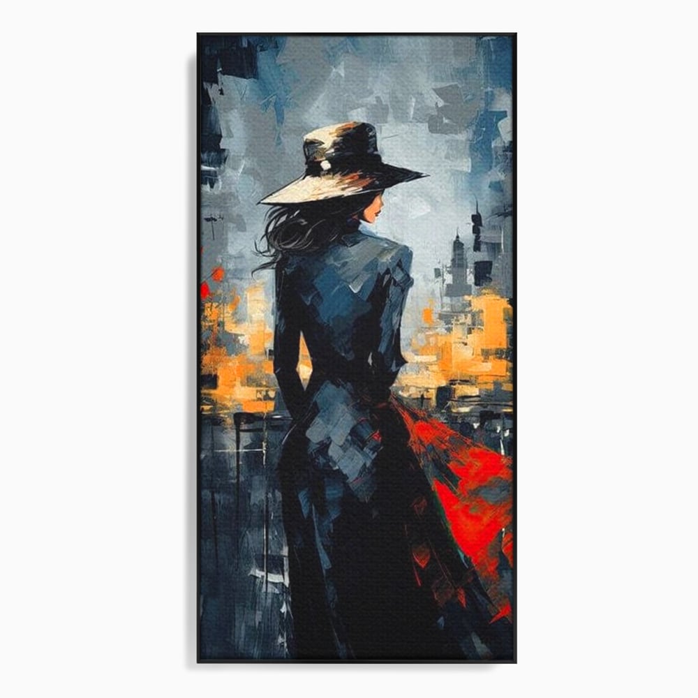 Tablou Canvas Premium LuxCanva® G1041, Privind spre Necunoscut , Oras, Visare, Orizont, Trecut, Viitor, Apus, Mister, Palarie, Living, Dormitor