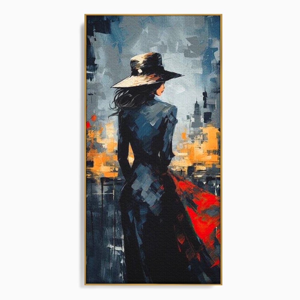 Tablou Canvas Premium LuxCanva® G1041, Privind spre Necunoscut , Oras, Visare, Orizont, Trecut, Viitor, Apus, Mister, Palarie, Living, Dormitor