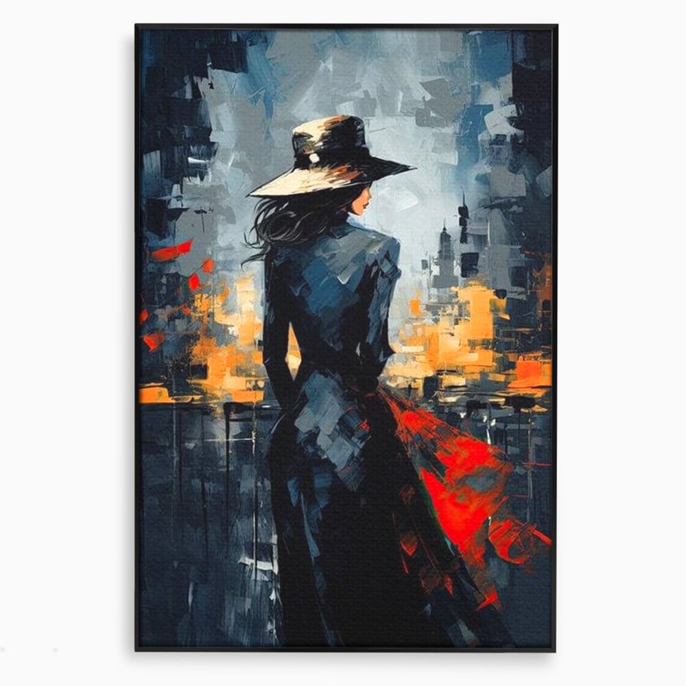 Tablou Canvas Premium LuxCanva® G1041, Privind spre Necunoscut , Oras, Visare, Orizont, Trecut, Viitor, Apus, Mister, Palarie, Living, Dormitor
