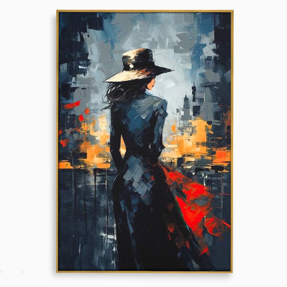 Tablou Canvas Premium LuxCanva® G1041, Privind spre Necunoscut , Oras, Visare, Orizont, Trecut, Viitor, Apus, Mister, Palarie, Living, Dormitor