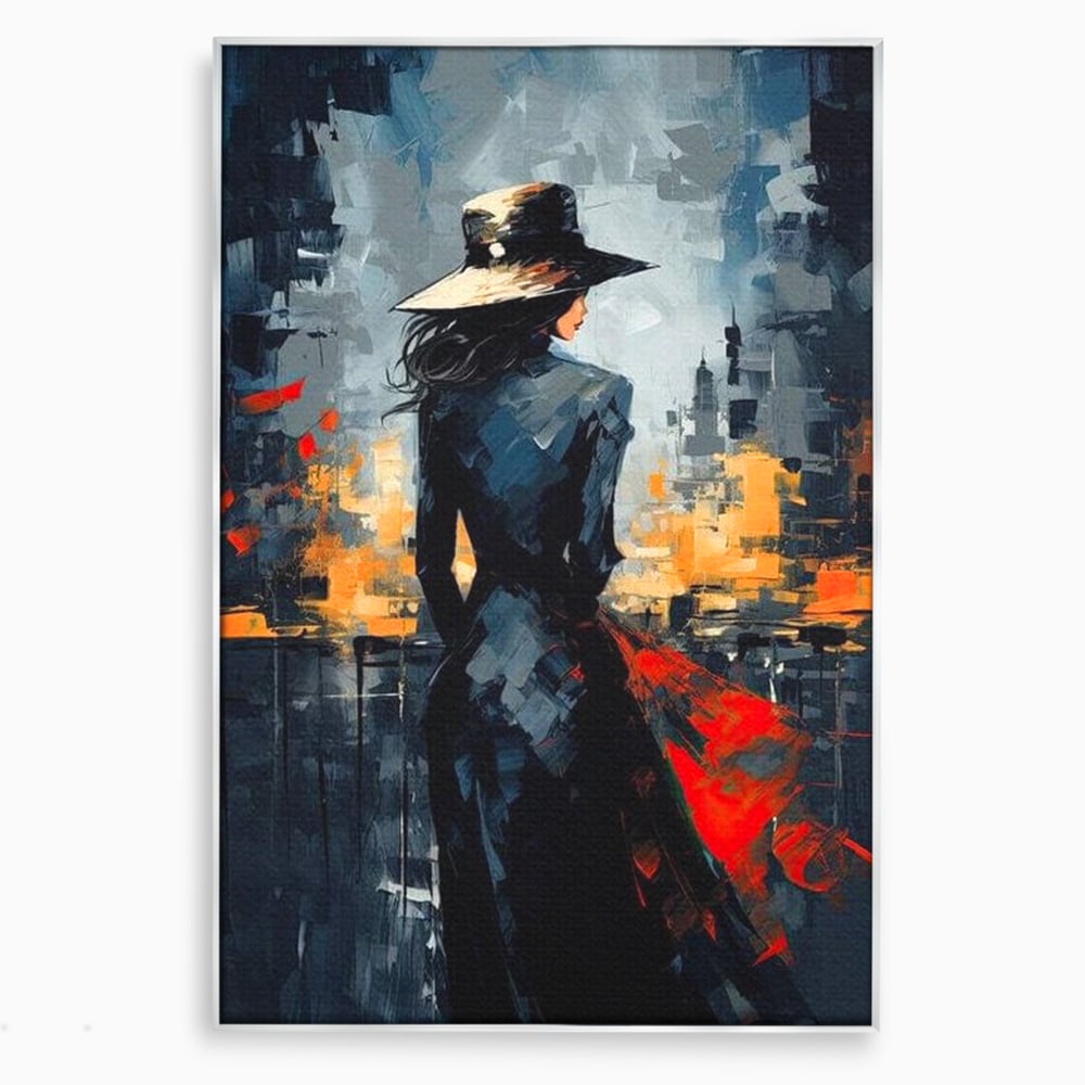 Tablou Canvas Premium LuxCanva® G1041, Privind spre Necunoscut , Oras, Visare, Orizont, Trecut, Viitor, Apus, Mister, Palarie, Living, Dormitor