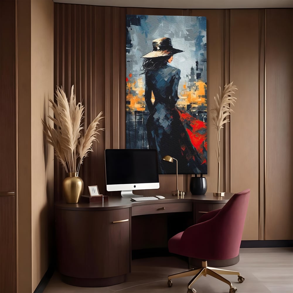 Tablou Canvas Premium LuxCanva® G1041, Privind spre Necunoscut , Oras, Visare, Orizont, Trecut, Viitor, Apus, Mister, Palarie, Living, Dormitor