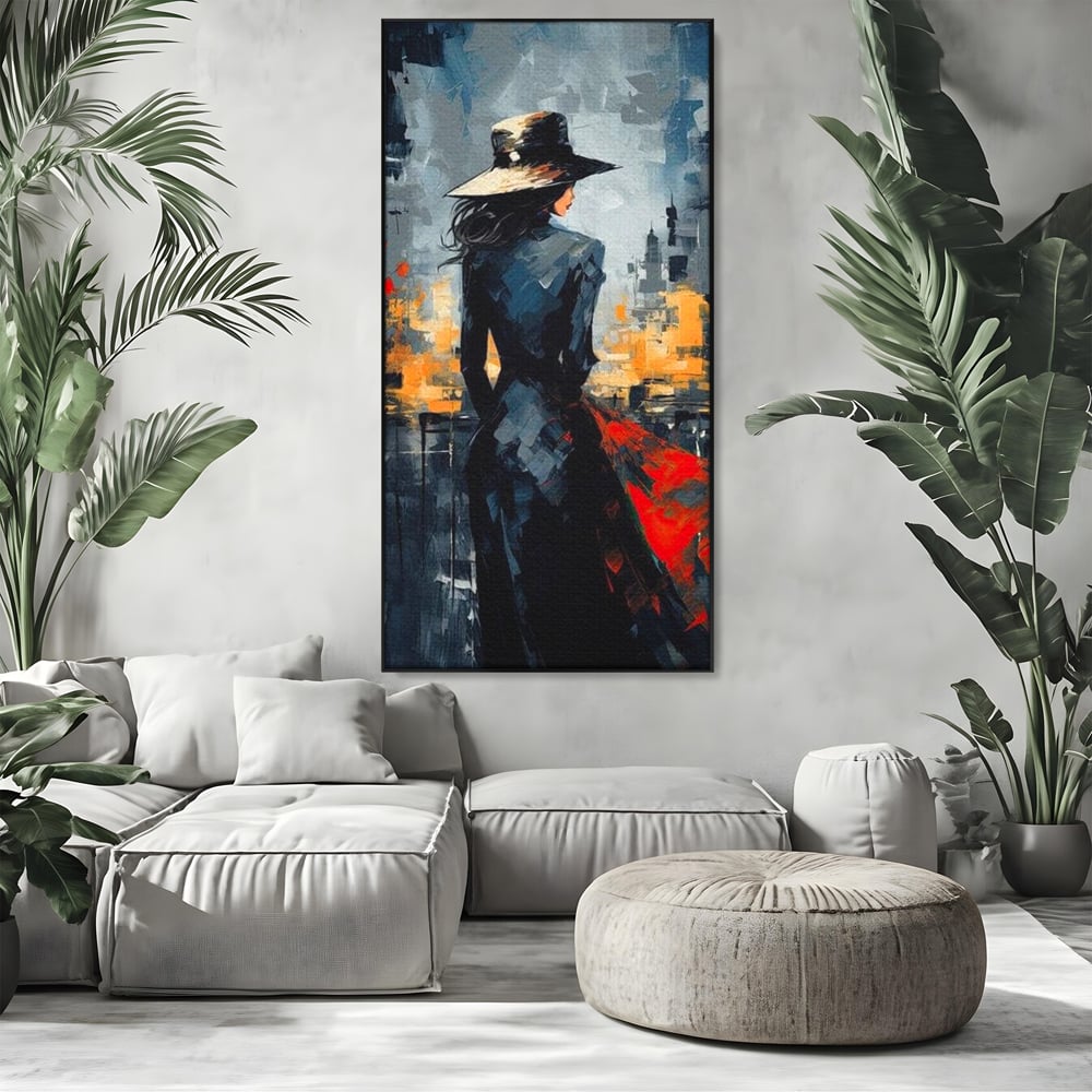 Tablou Canvas Premium LuxCanva® G1041, Privind spre Necunoscut , Oras, Visare, Orizont, Trecut, Viitor, Apus, Mister, Palarie, Living, Dormitor