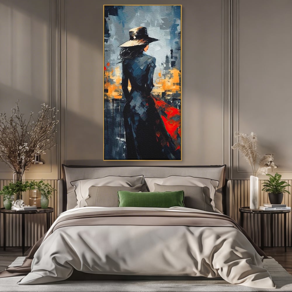 Tablou Canvas Premium LuxCanva® G1041, Privind spre Necunoscut , Oras, Visare, Orizont, Trecut, Viitor, Apus, Mister, Palarie, Living, Dormitor