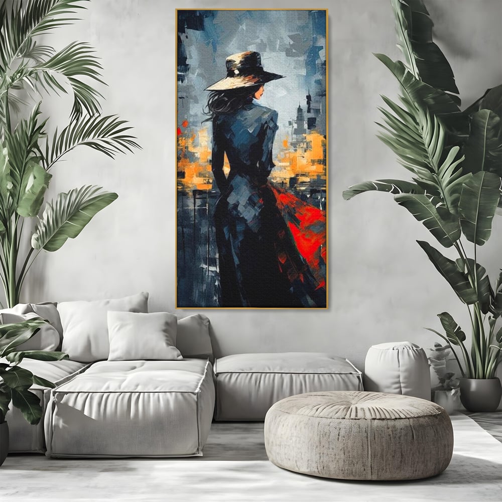Tablou Canvas Premium LuxCanva® G1041, Privind spre Necunoscut , Oras, Visare, Orizont, Trecut, Viitor, Apus, Mister, Palarie, Living, Dormitor