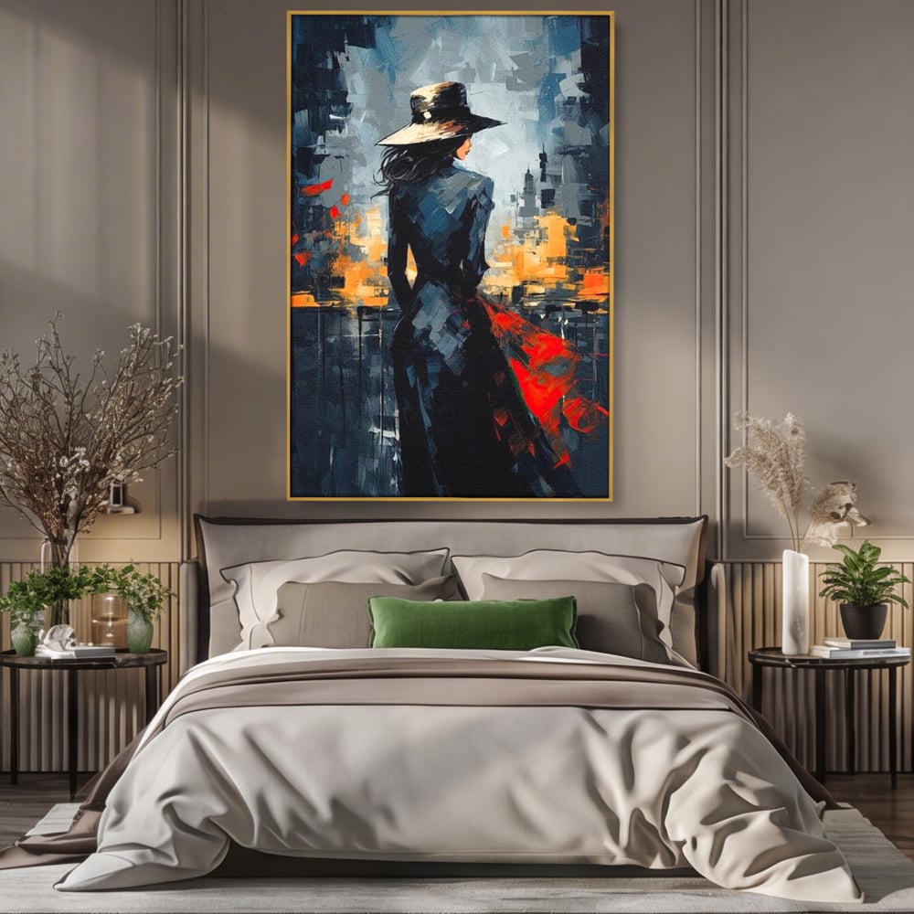 Tablou Canvas Premium LuxCanva® G1041, Privind spre Necunoscut , Oras, Visare, Orizont, Trecut, Viitor, Apus, Mister, Palarie, Living, Dormitor